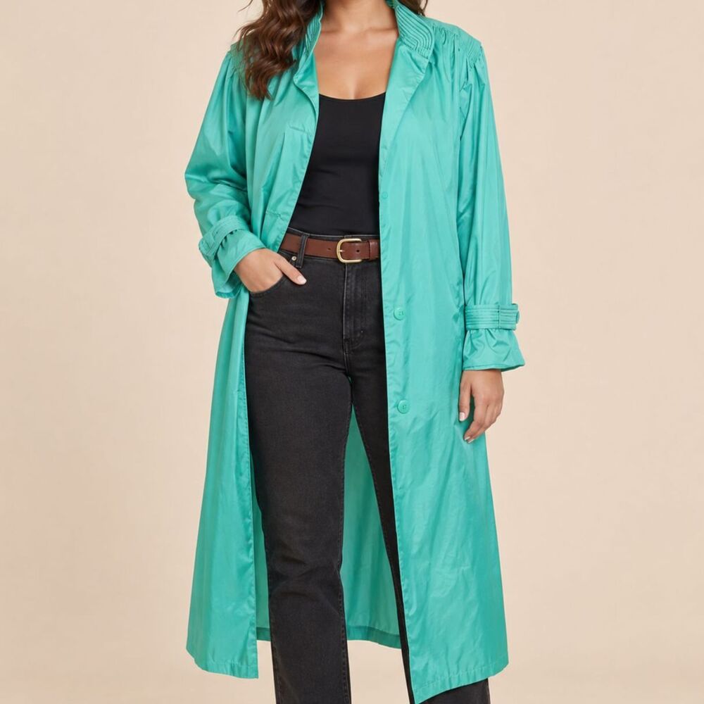 Vintage 80s Teal Raincoat Size Large